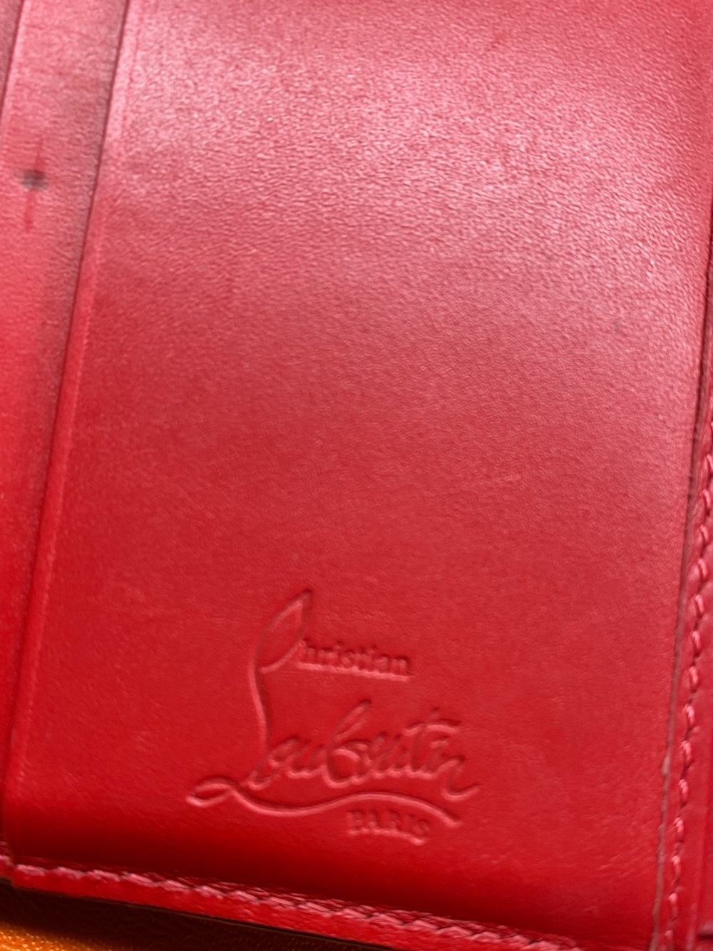 Christian Louboutin Black Leather Studded Compact Wallet with Red Zip Accent - Picture 7 of 16